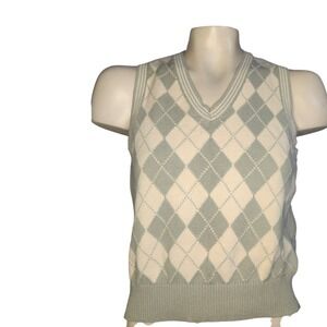 Brandy Melville John Galt Argyle Sweater Vest Sage Green Cream V-Neck One Size